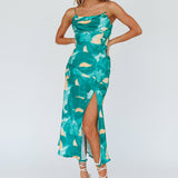 Well Versed Pleated Bust Front Split Dress Flora Green