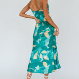 Well Versed Pleated Bust Front Split Dress Flora Green