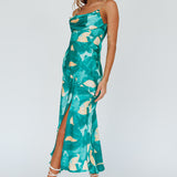 Well Versed Pleated Bust Front Split Dress Flora Green