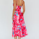 Well Versed Pleated Bust Front Split Dress Flora Pink
