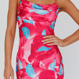 Well Versed Pleated Bust Front Split Dress Flora Pink