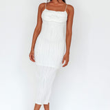 Well Versed Pleated Bust Textured Maxi Dress Off White