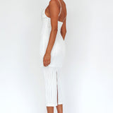 Well Versed Pleated Bust Textured Maxi Dress Off White