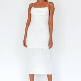 Well Versed Pleated Bust Textured Maxi Dress Off White