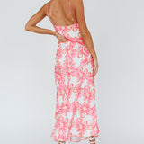 Well Versed Pleated Bust Front Split Dress Flowers Pink