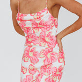 Well Versed Pleated Bust Front Split Dress Flowers Pink