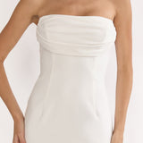 Well Versed Strapless Pleat Bust Maxi Dress White