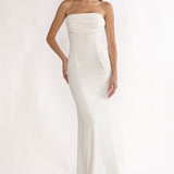 Well Versed Strapless Pleat Bust Maxi Dress White