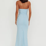Well Versed Strapless Pleat Bust Maxi Dress Blue
