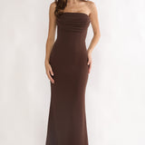 Well Versed Strapless Pleat Bust Maxi Dress Chocolate