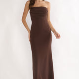 Well Versed Strapless Pleat Bust Maxi Dress Chocolate