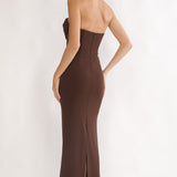 Well Versed Strapless Pleat Bust Maxi Dress Chocolate