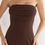 Well Versed Strapless Pleat Bust Maxi Dress Chocolate
