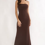 Well Versed Strapless Pleat Bust Maxi Dress Chocolate