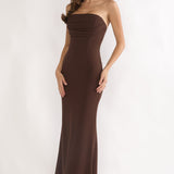 Well Versed Strapless Pleat Bust Maxi Dress Chocolate