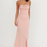 Well Versed Strapless Pleat Bust Maxi Dress Pink