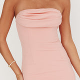 Well Versed Strapless Pleat Bust Maxi Dress Pink