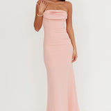 Well Versed Strapless Pleat Bust Maxi Dress Pink