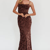 Well Versed Burnout Velvet Maxi Dress Chocolate