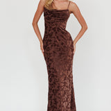 Well Versed Burnout Velvet Maxi Dress Chocolate