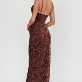 Well Versed Burnout Velvet Maxi Dress Chocolate