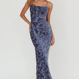 Well Versed Burnout Velvet Maxi Dress Slate Blue