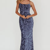 Well Versed Burnout Velvet Maxi Dress Slate Blue