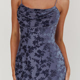 Well Versed Burnout Velvet Maxi Dress Slate Blue