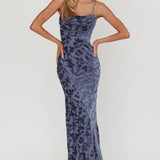 Well Versed Burnout Velvet Maxi Dress Slate Blue