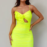 Senorita Embellished Ruched Mini Dress Electric Yellow