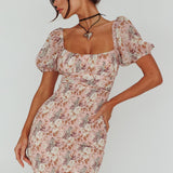 Joie Puff Sleeve Shirred Dress Floral Blush