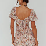 Joie Puff Sleeve Shirred Dress Floral Blush