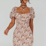 Joie Puff Sleeve Shirred Dress Floral Blush