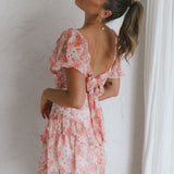 Joie Puff Sleeve Frill Dress Floral Pink