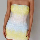 Atlanta Strapless Sequin Mini Dress Gradient Lemon