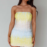 Atlanta Strapless Sequin Mini Dress Gradient Lemon