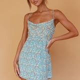 Demure Cami Strap Cowl Mini Dress Floral Sage