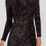 Demure Long Sleeve Open Back Dress Sequin Black
