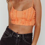 Penny Lane Frill Bust Crop Top Neon Orange