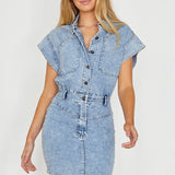 New Day Short Sleeve Button-Up Mini Dress Denim