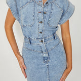 New Day Short Sleeve Button-Up Mini Dress Denim
