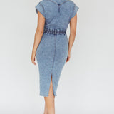 New Day Short Sleeve Button-Up Midi Dress Denim