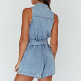 New Day Sleeveless Button-Up Romper Denim Blue
