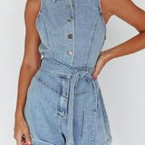 New Day Sleeveless Button-Up Romper Denim Blue