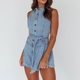 New Day Sleeveless Button-Up Romper Denim Blue
