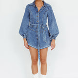 New Day Long Sleeve Button-Up Romper Denim