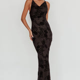 Delancy Cowl Neck Floral Maxi Dress Black