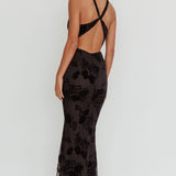 Delancy Cowl Neck Floral Maxi Dress Black