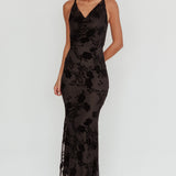 Delancy Cowl Neck Floral Maxi Dress Black