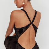 Delancy Cowl Neck Floral Maxi Dress Black